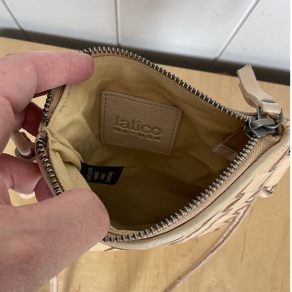 Latico Leathers Milly Leather Woven Crossbody in Tan Top Zipper Handbag - Picture 7 of 7